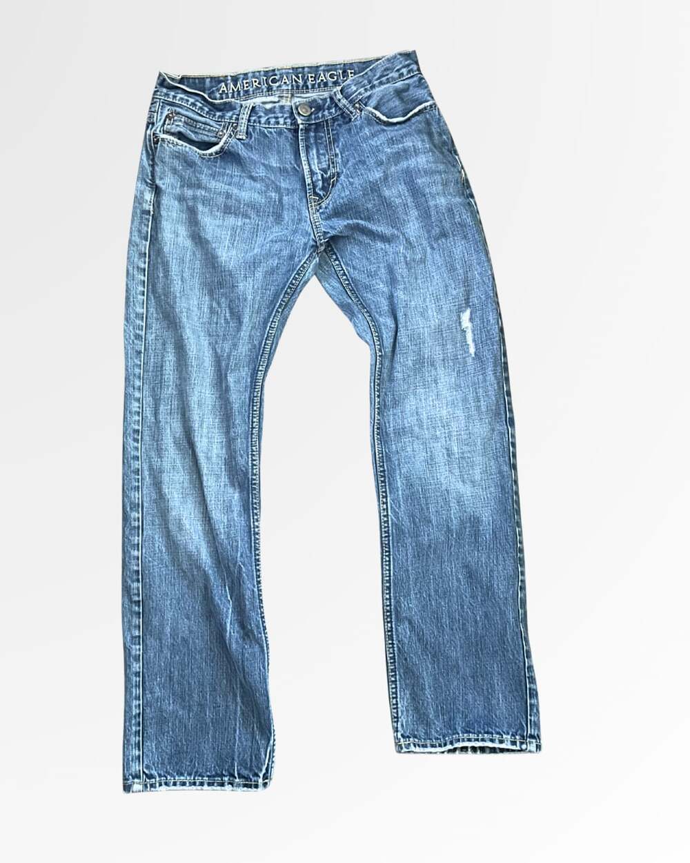 American Eagle Men's Straight Leg Distressed Blue Jeans